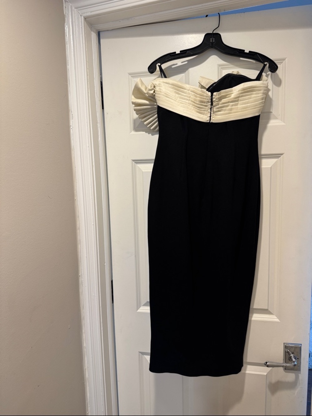 Rachel Gilbert Lavina Black Dress with White Pleated Accent - Picture 7 of 11